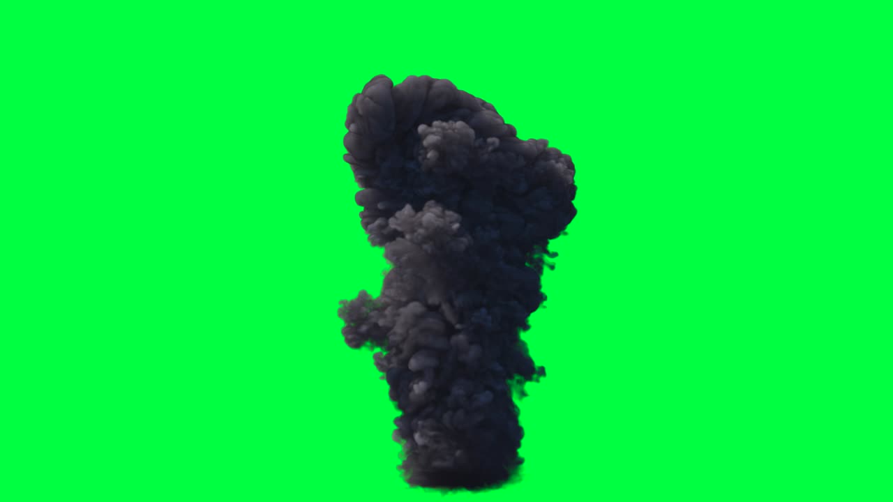 explosión de humo oscuro en la pantalla verde