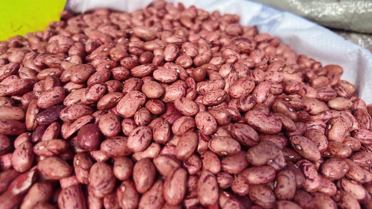 Close-up of Dried Pinto Beans in a Sack