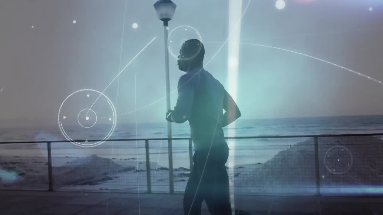 animación de la red de conexiones y procesamiento de datos sobre el hombre corriendo