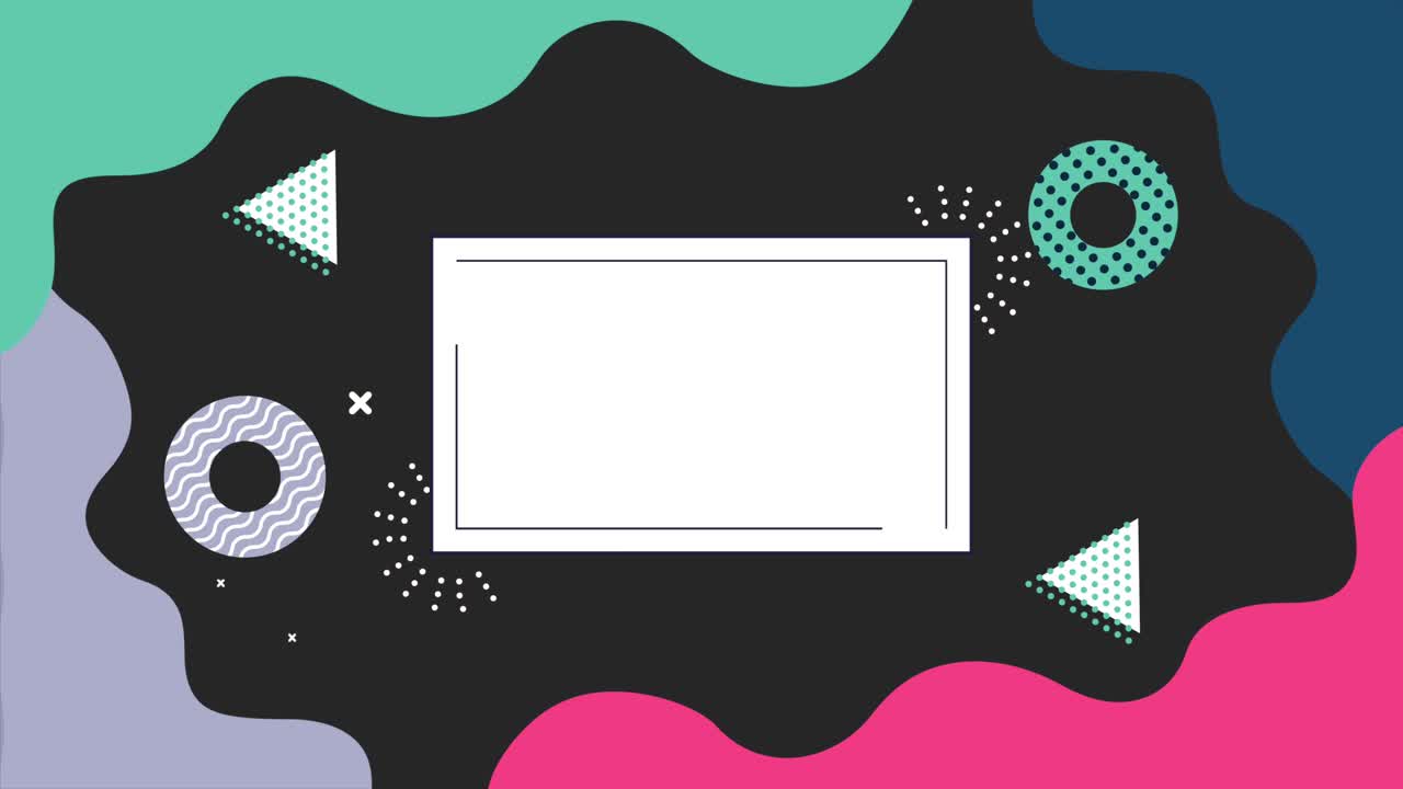 figuras geométricas y colores fondo de estilo memphis con marco rectangular