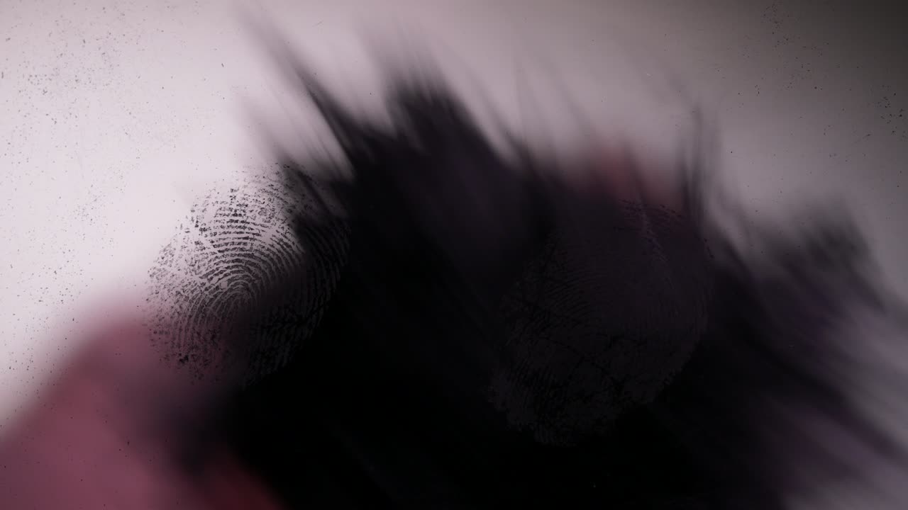 cu en las huellas dactilares siendo limpiadas, en el vidrio. 4k.
