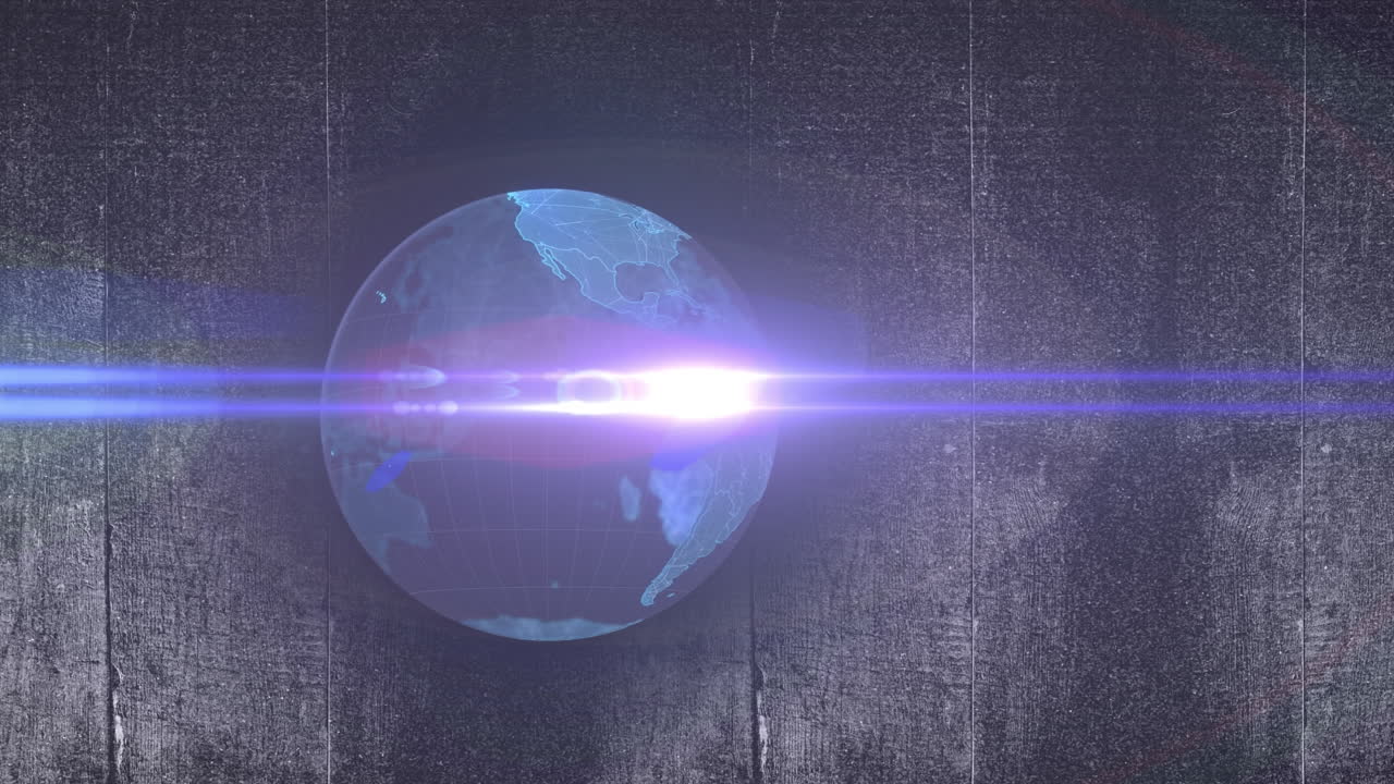 Animation of globe and light trails on gray background