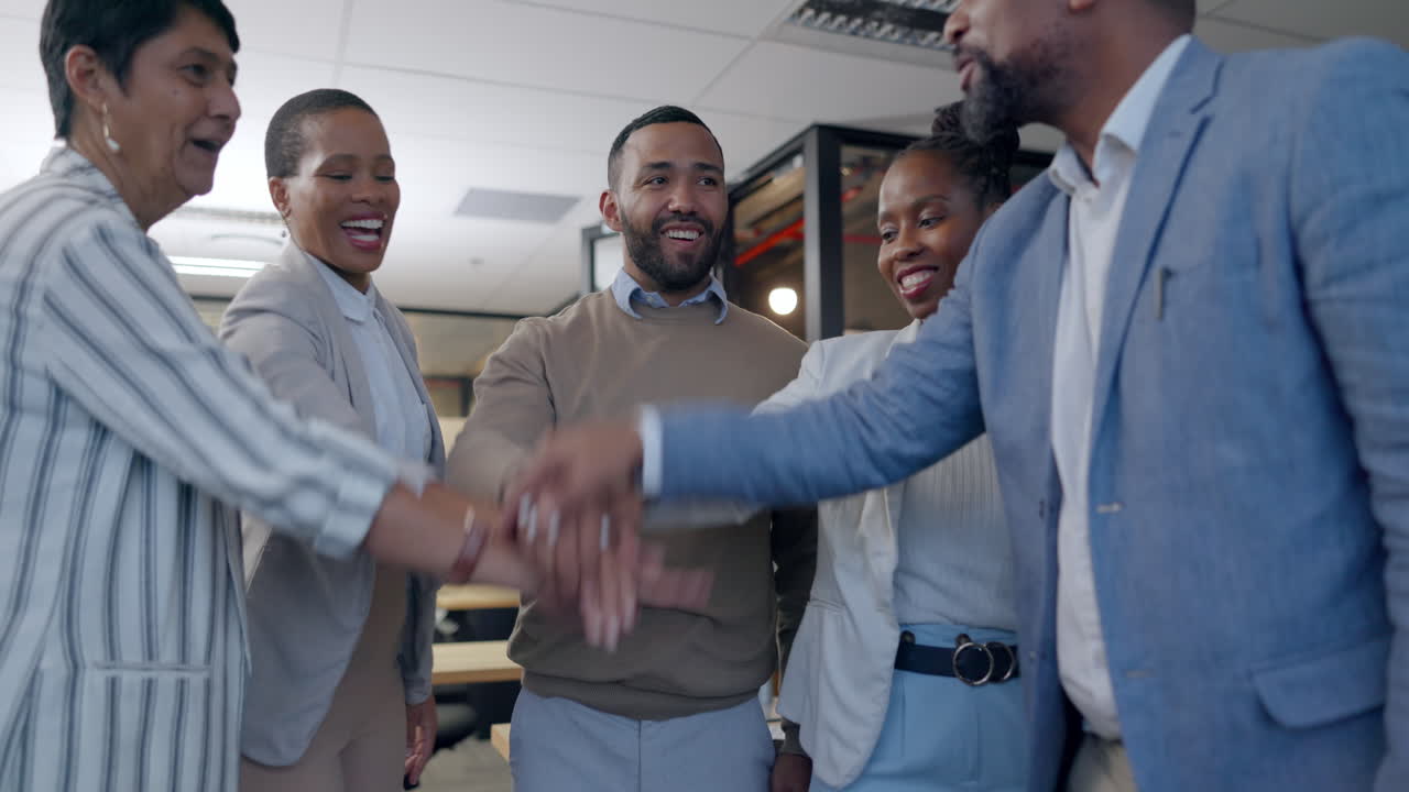 Business people, hands together and teamwork