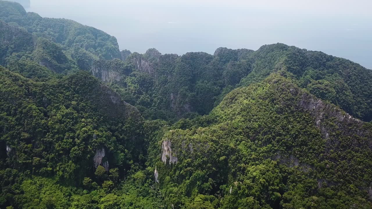acantilados de piedra caliza y selva tropical sobre ellos, vista aérea de drones