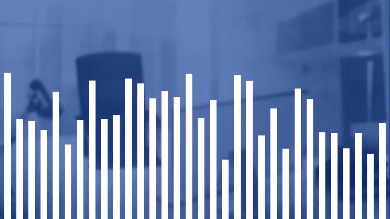 animazione di grafici a barre su sedia e computer non occupati sulla scrivania in ufficio