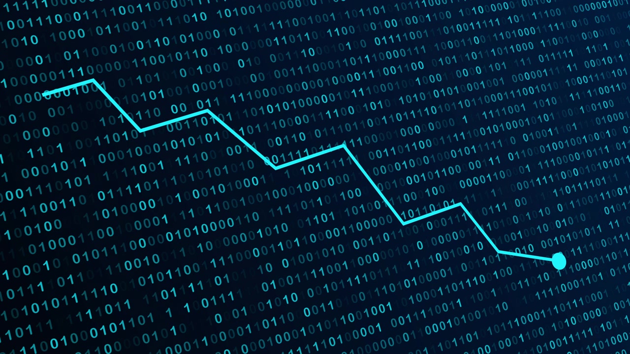 Digital Line Graph Showing Downward Trend Over Binary Code Background