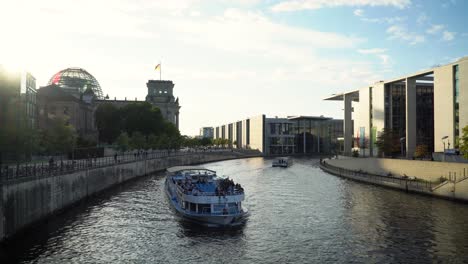 Famous-Regierungsviertel-of-Berlin-City-with-Boats-on-Spree-River