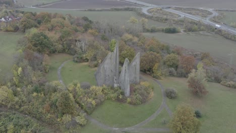 aerial drone shot of the friedland memorial