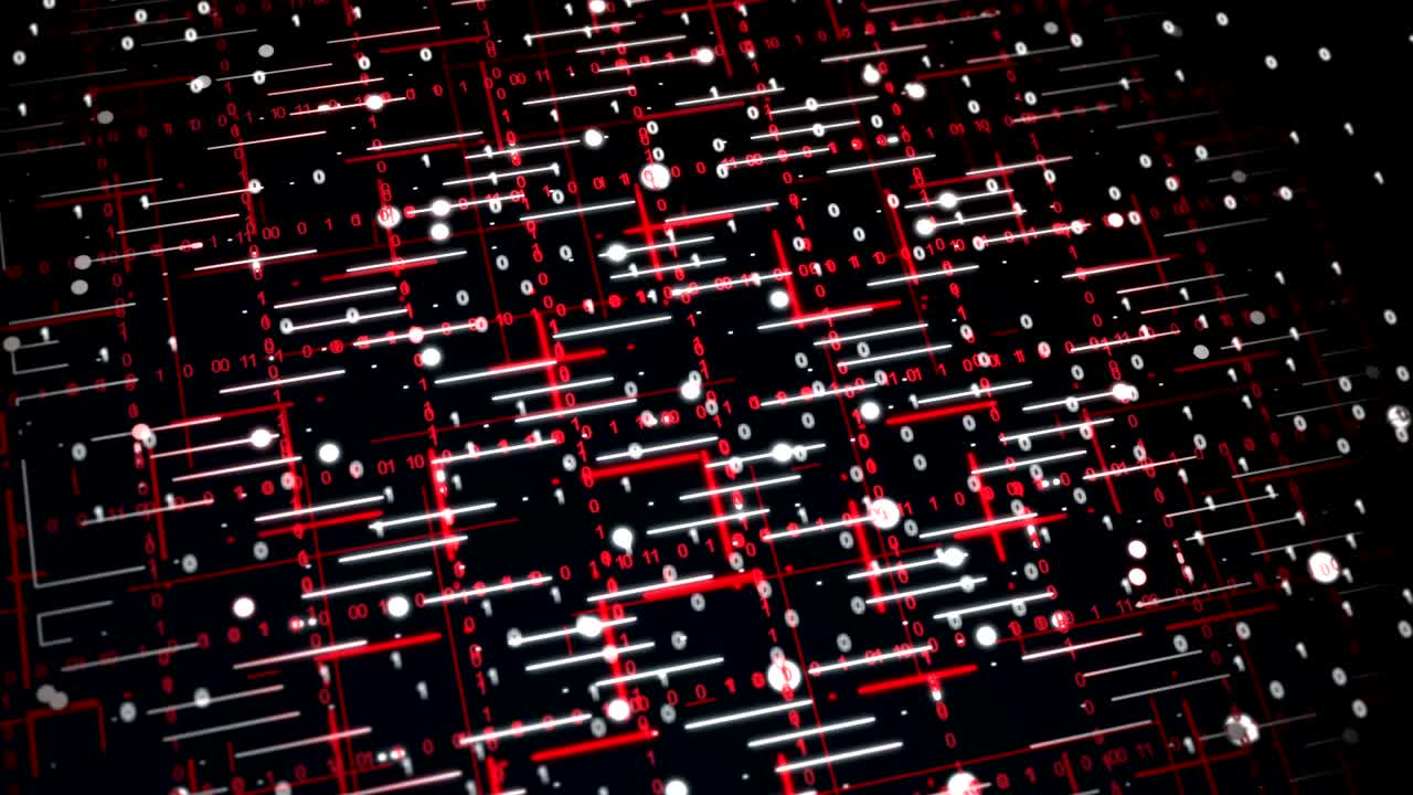 cuadrícula de matriz abstracta con fondo de tecnología de código binario. animación de bucle de flujo de datos