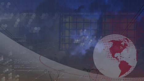animation of data processing and globe over pylons
