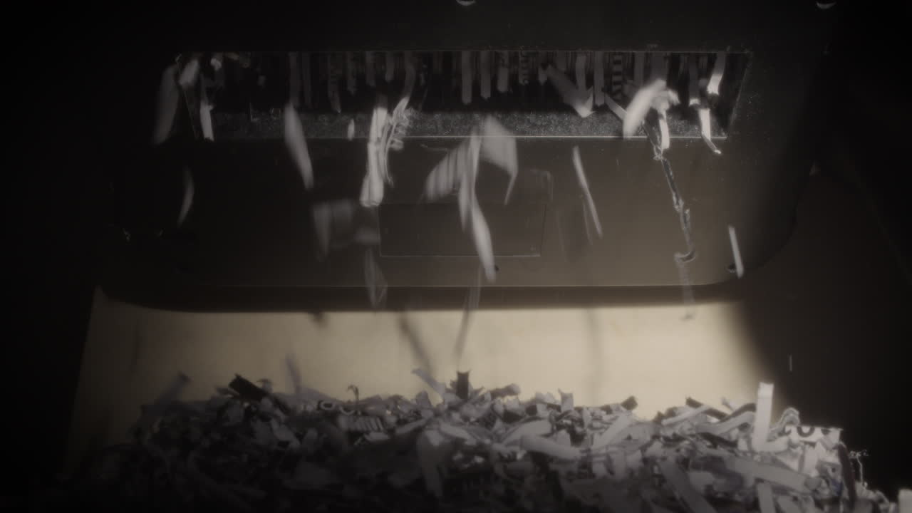 Shredder Cutting Paper From Below, Half-Full Basket, Hard Light, Soft Net Filter