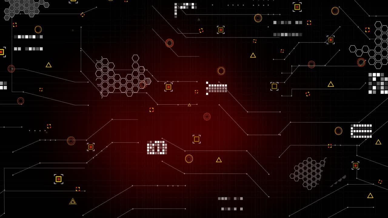 Animation of markers and data processing over red background
