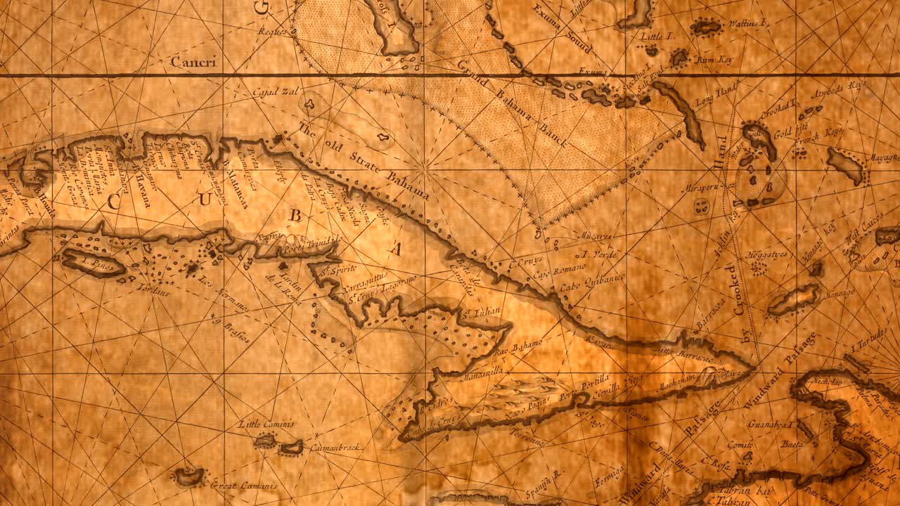 Slider pan of vintage map of Cuba and Caribbean