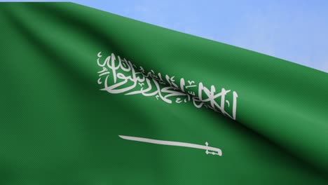 kingdom saudi arabia flag waving in wind with blue sky. ksa banner blowing