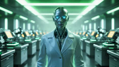 android in a futuristic high-tech laboratory