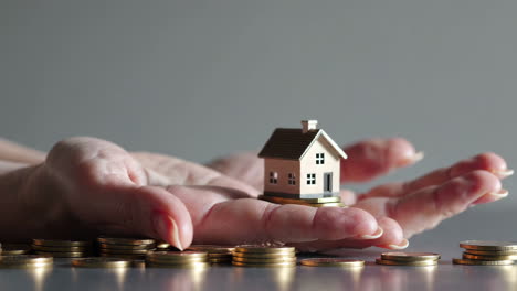 casa en miniatura en monedas