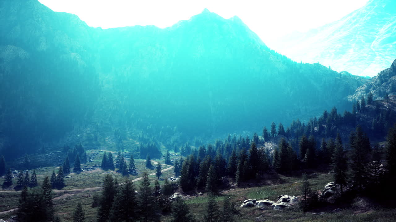 paisaje sereno de montaña con bosque exuberante