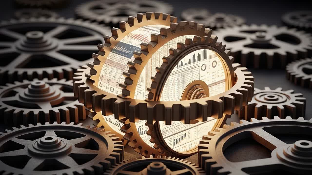 Intricate Interplay of Gears with Illuminated Core Highlighting the Fusion of Technology and Mechanics in a Captivating Display