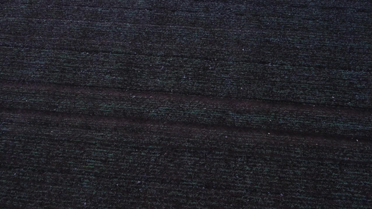 Moving over frosty tractor tracks on a farmers field English countryside