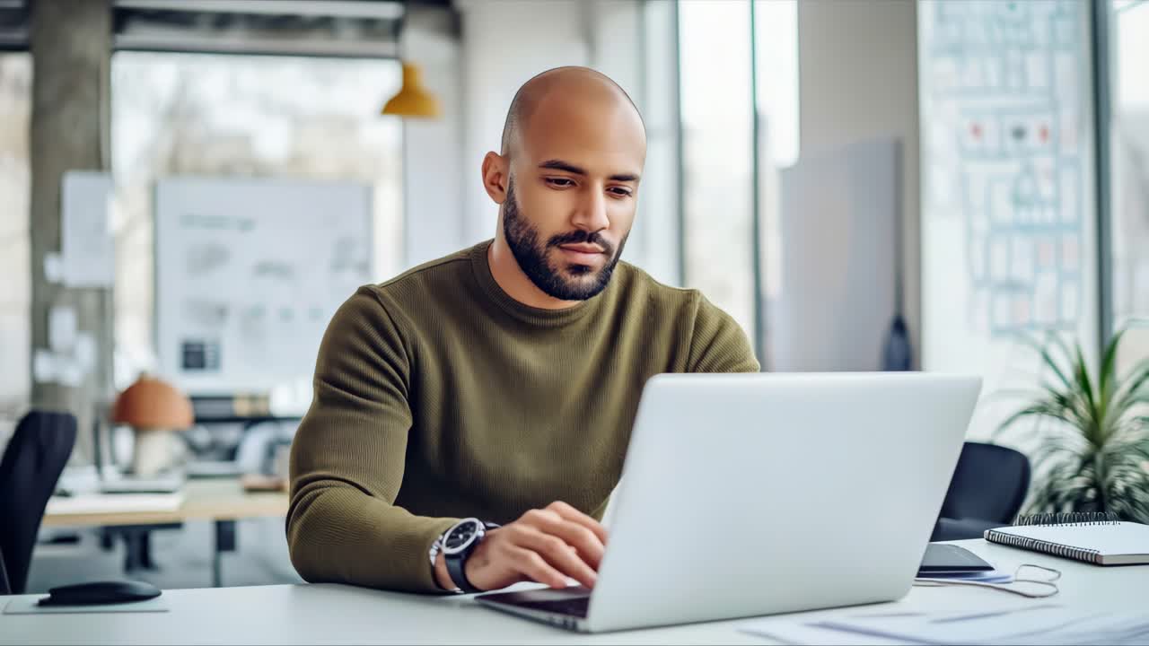 Man working on laptop in office