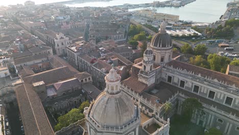 scenic drone shot above catania cathedrals in sicily