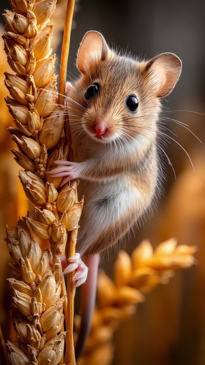 Un topo seduto su una spiga di grano