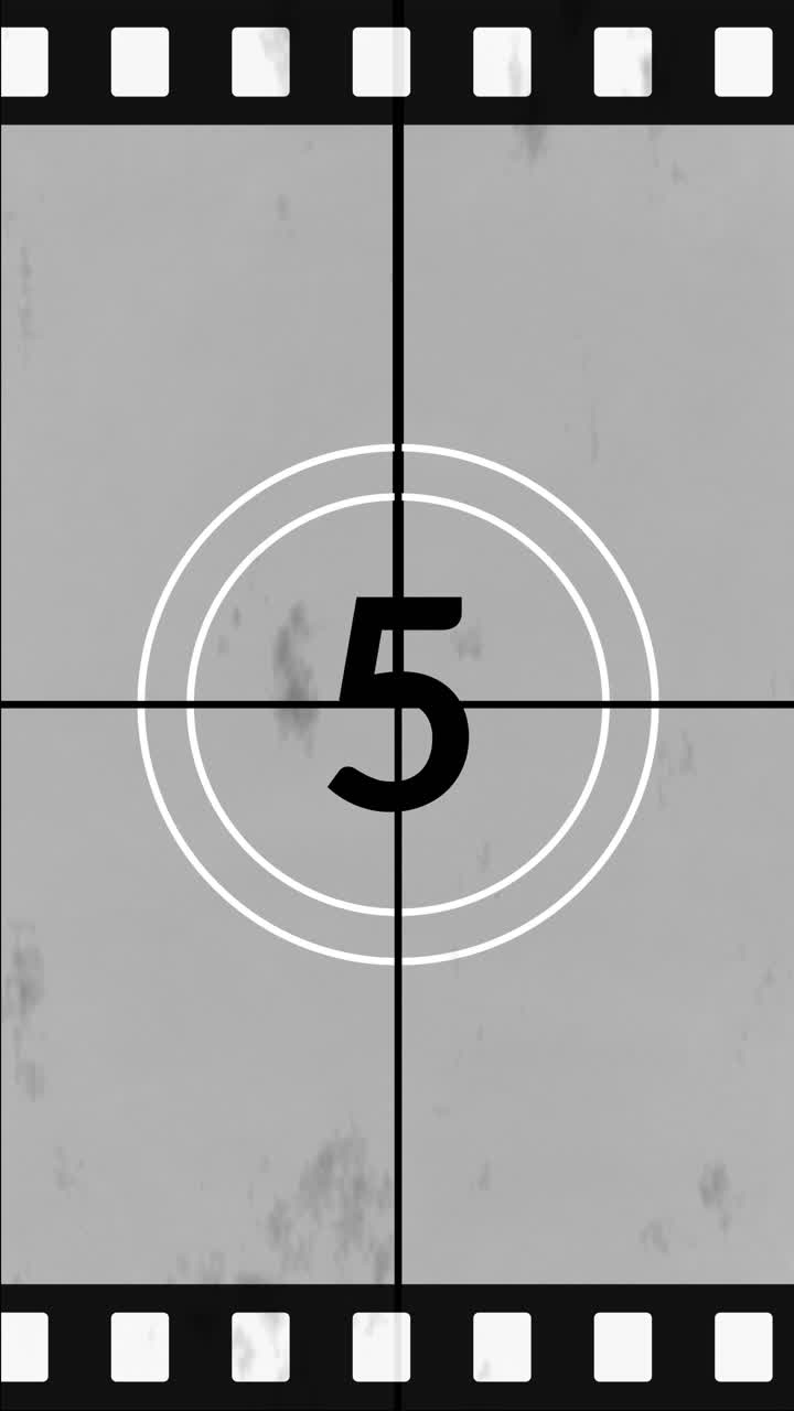 Vintage Film Countdown from Ten to One with Film Grain