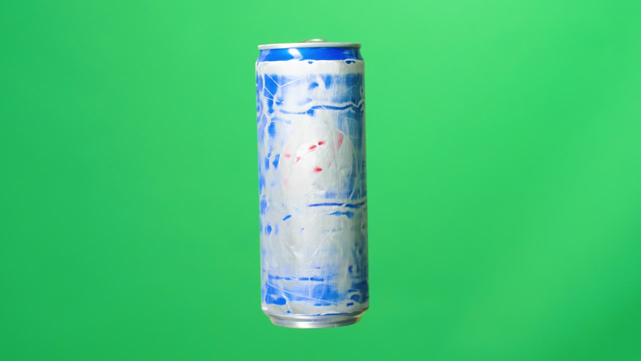 An Empty Soft Drink Can Rotating On Green Screen Background