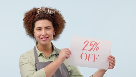 Waitress,-discount-sign-and-face-of-woman