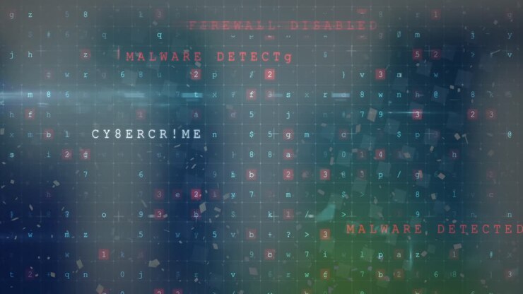 Animation of cyber attack warning text and data processing
