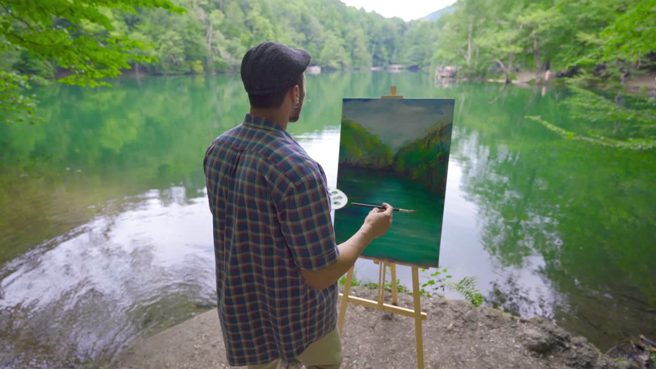 오일 페인트로 그림을 그립니다.