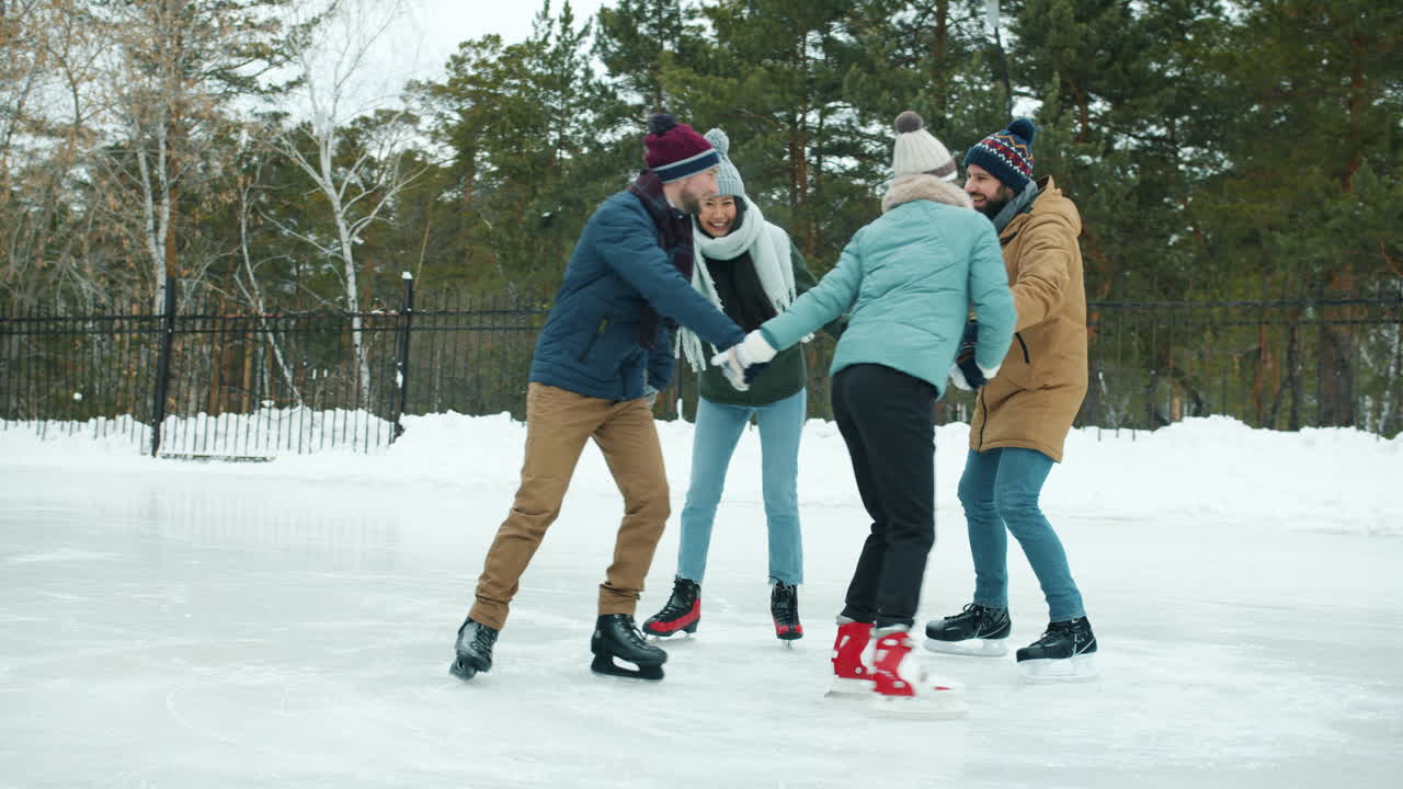 Friends Ice Skating on a Winter Day