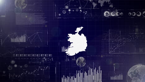 ireland country corporate background with abstract elements of data analysis charts i showcasing data analysis technological video with globe,growth,graphs,statistic data of ireland country