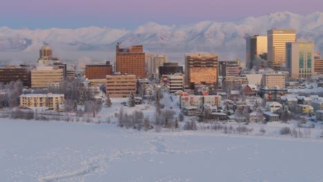 Aerial-establish-shot-of-United-States-city-Anchorage-Alaska-state-USA