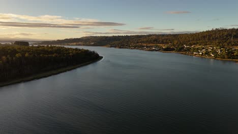 tamar river and surrounding landscape at sunset, tasmania island in australia