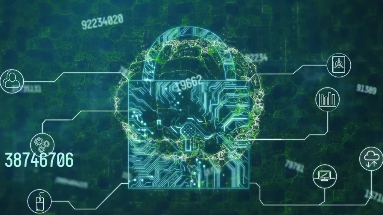 Animation of brain and padlock on blue background