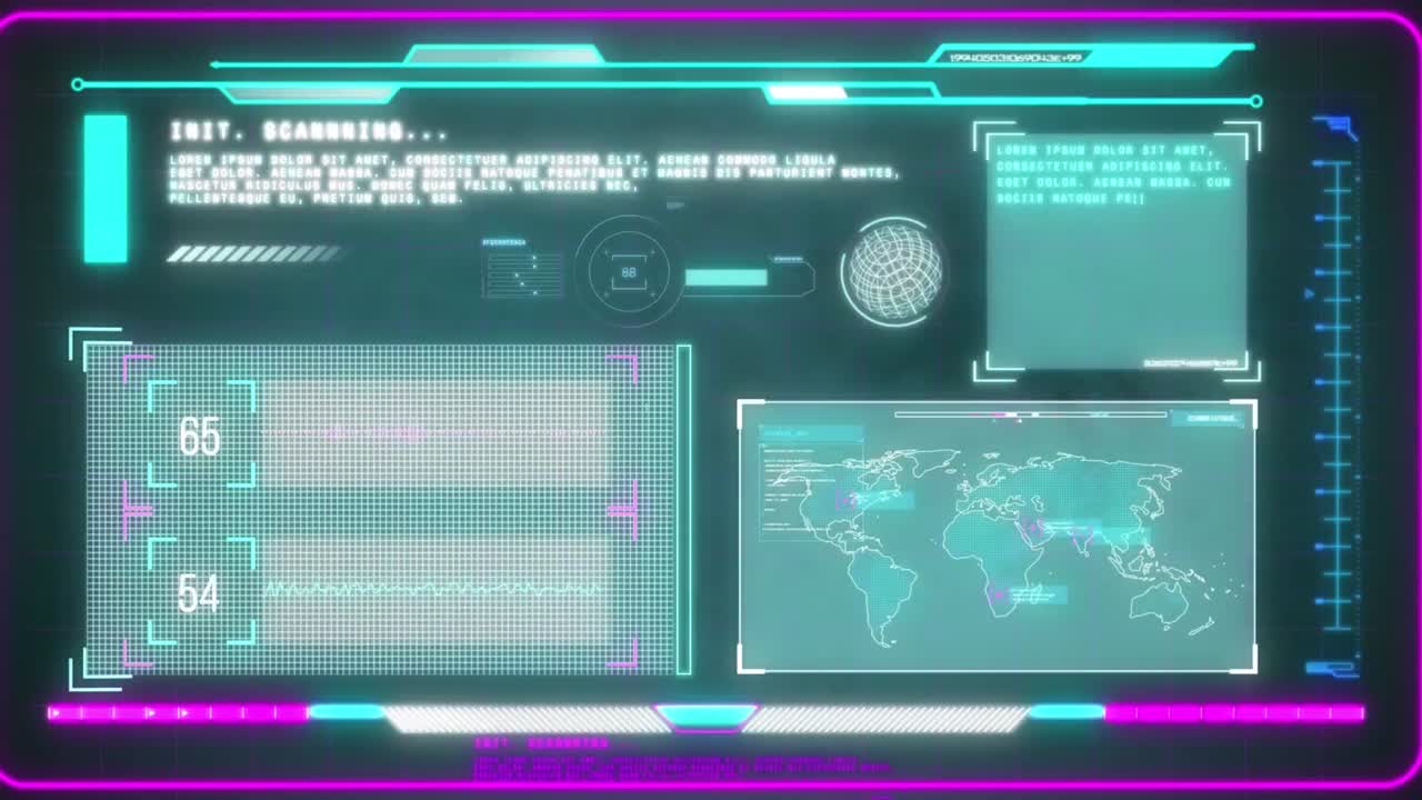 анимация обработки данных над формами на синем фоне