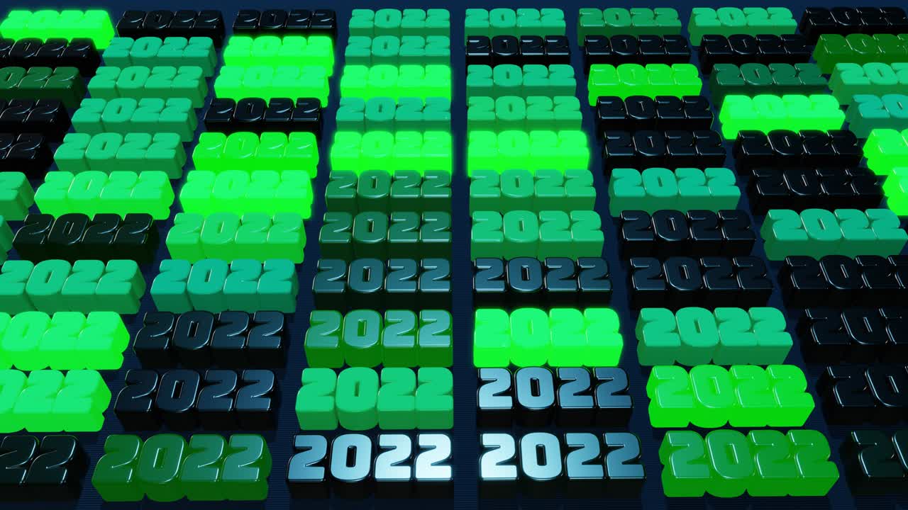 la guirnalda de año nuevo de los números 2022 en el avión. composición de navidad de año nuevo 4k con los números 2022. luz de neón estado de ánimo festivo. fondo de navidad brillante. animación en bucle. color verde
