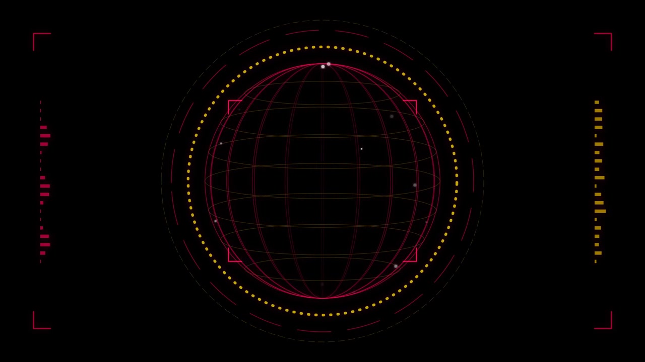 Digital Globe HUD Interface with Rotating Wireframe Sphere