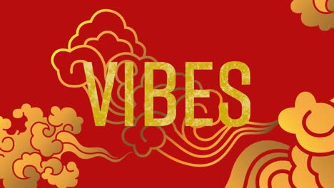 Animation-of-vibes-text-over-shapes-on-red-background