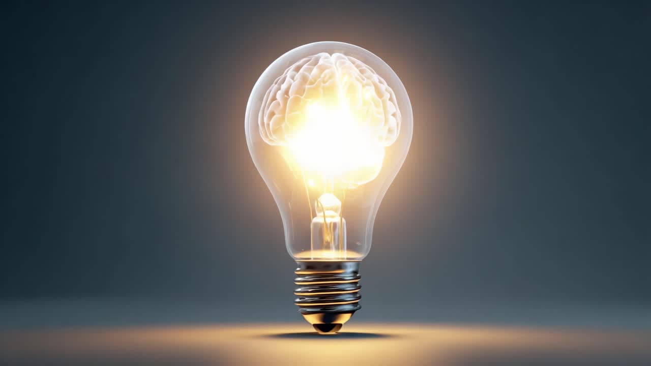 Un Concetto Geniale: Una Lampadina Contenente un Cervello che Simboleggia Innovazione, Intelligenza e Illuminazione, Illuminando il Futuro delle Idee e della Creatività.
