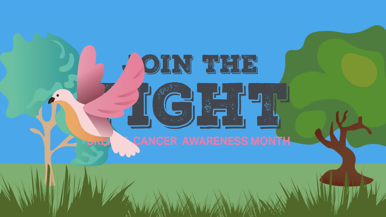 나무와 새 위에 유방암 텍스트의 애니메이션