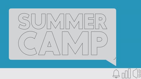 texto del campamento de verano en la burbuja de notificación desde la pantalla del dispositivo de información portátil.