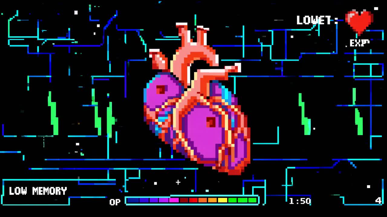 Pixelated Heart Graphic with ECG