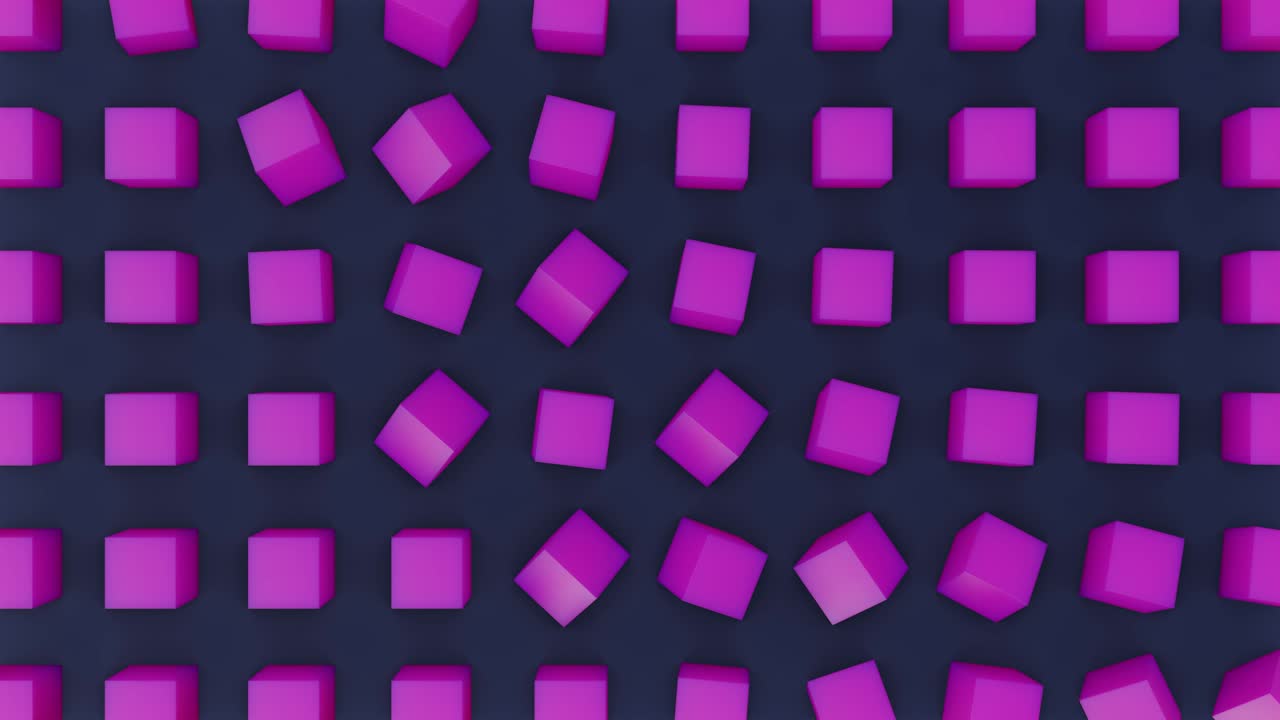 animación en 3d de rotación de cubos púrpuras en un fondo azul oscuro