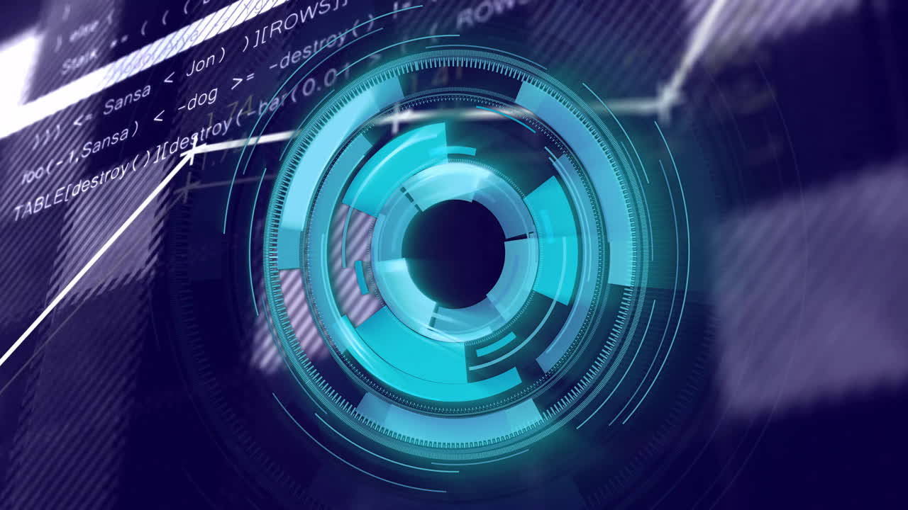 animación del procesamiento de datos digitales con escaneo de alcance sobre conexiones en fondo púrpura