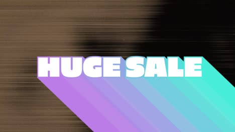 animation of retro huge sale text with rainbow shadow on flickering lines in background