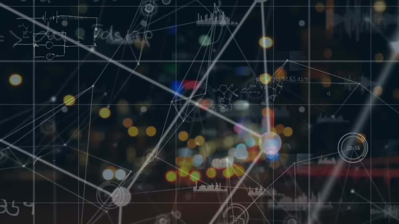 데이터 처리 및 도시에 대한 수학적 방정식과 연결 네트워크의 애니메이션