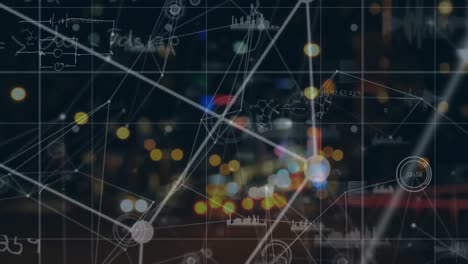 animación de la red de conexiones con procesamiento de datos y ecuaciones matemáticas sobre la ciudad