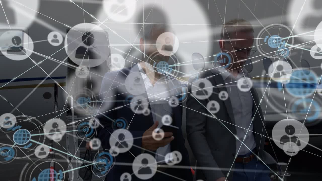 Animazione di statistiche ed elaborazione dati su sfondo grigio